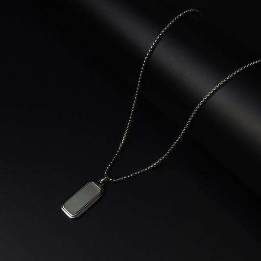 HB Men Jewelry ROGER Silver Rectangle Pendant Chain Necklace For Men's