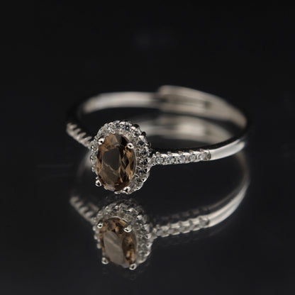 Silver Adjustable Ring Natural Smoky Quartz Gemstone Pawnable Women's Accessories with AGCL Certification