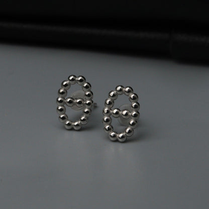 RICH S925 Silver Beaded Oval Stud Earrings Women's
