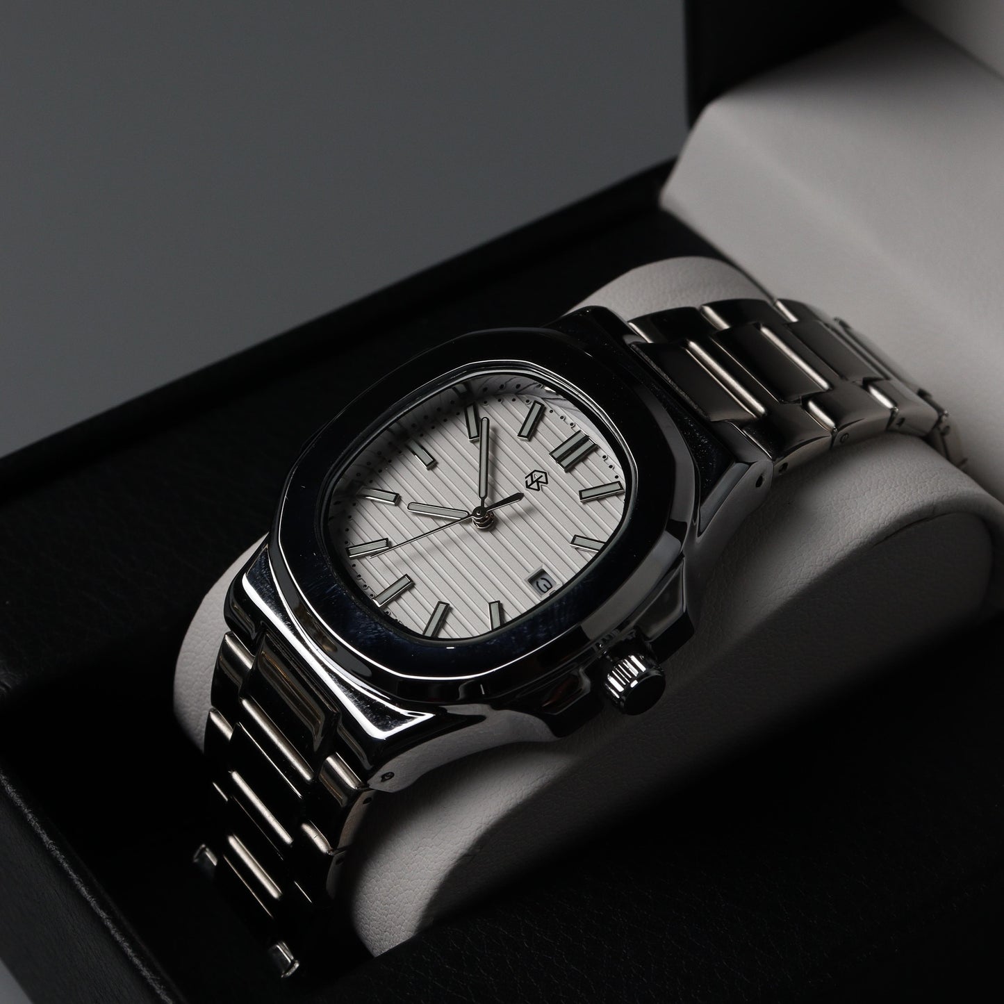 CHRIS White Square Silver Strap Men's Watch