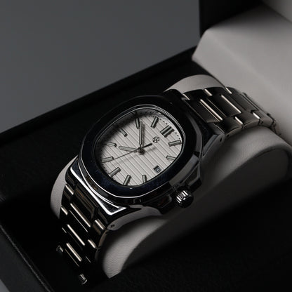 CHRIS White Square Silver Strap Men's Watch
