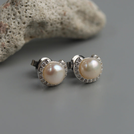 PURLIE S925 Silver White Fresh Water Pearl