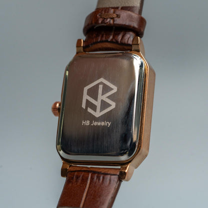 ZHAYNE Rose Gold Blue Hand Dial Roman Numerical Vintage Brown Octagonal Rectangle Leather Women’s Fashion Watch