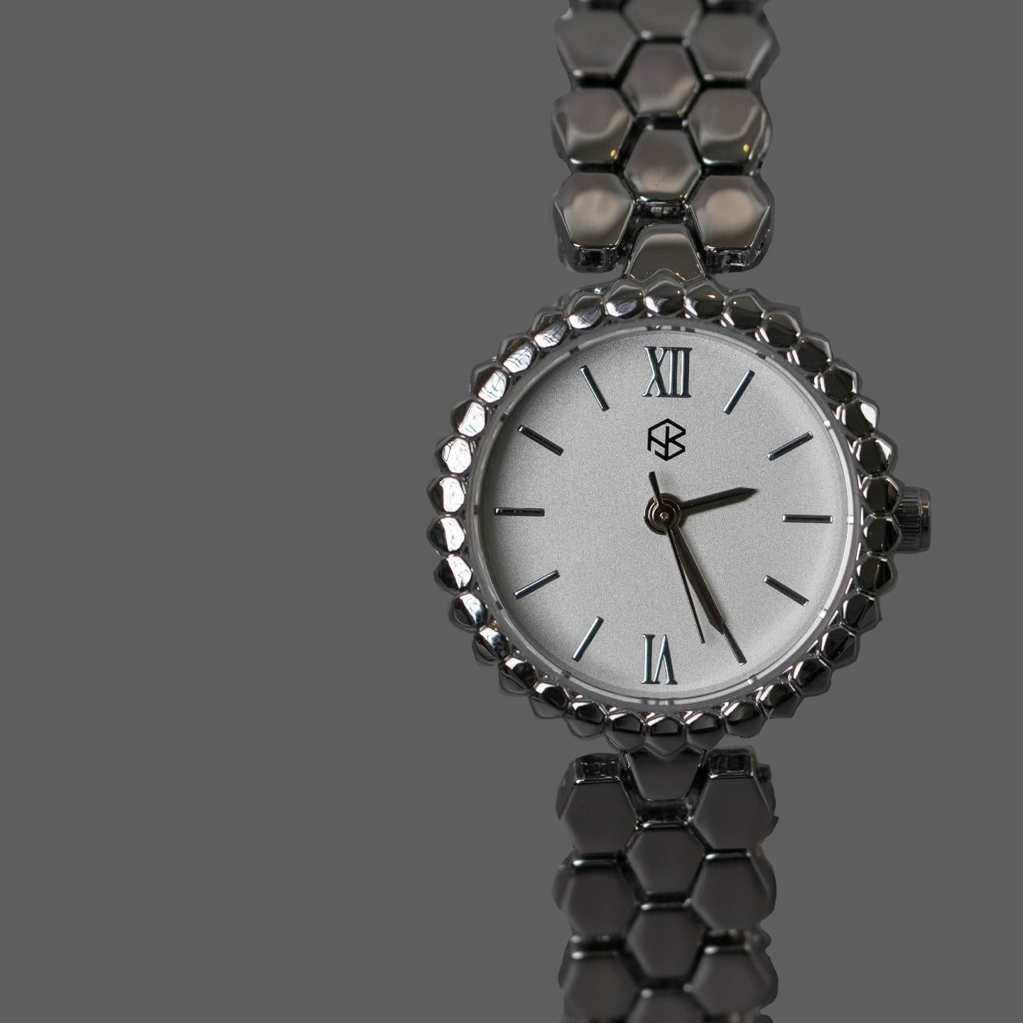 ZELVO Silver Round Hexagon Style Strap Women's Fashion Watch