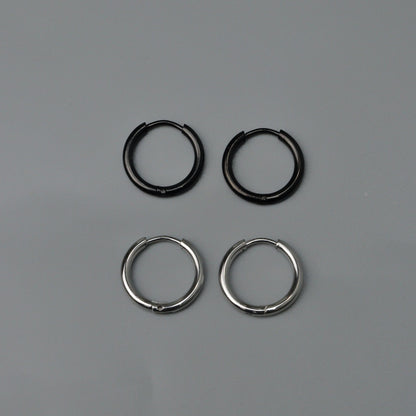 RADHA Silver/Black Small Thin Hinged Hoop Earrings Women's