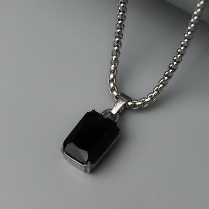 Men Jewelry DORE Black Rectangle Pendant Silver Box Chain Necklace For Men's