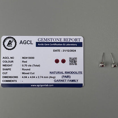Pawnable  Rhodolite Garnet Gemstone S925 Silver Stud Earrings with AGCL Certification