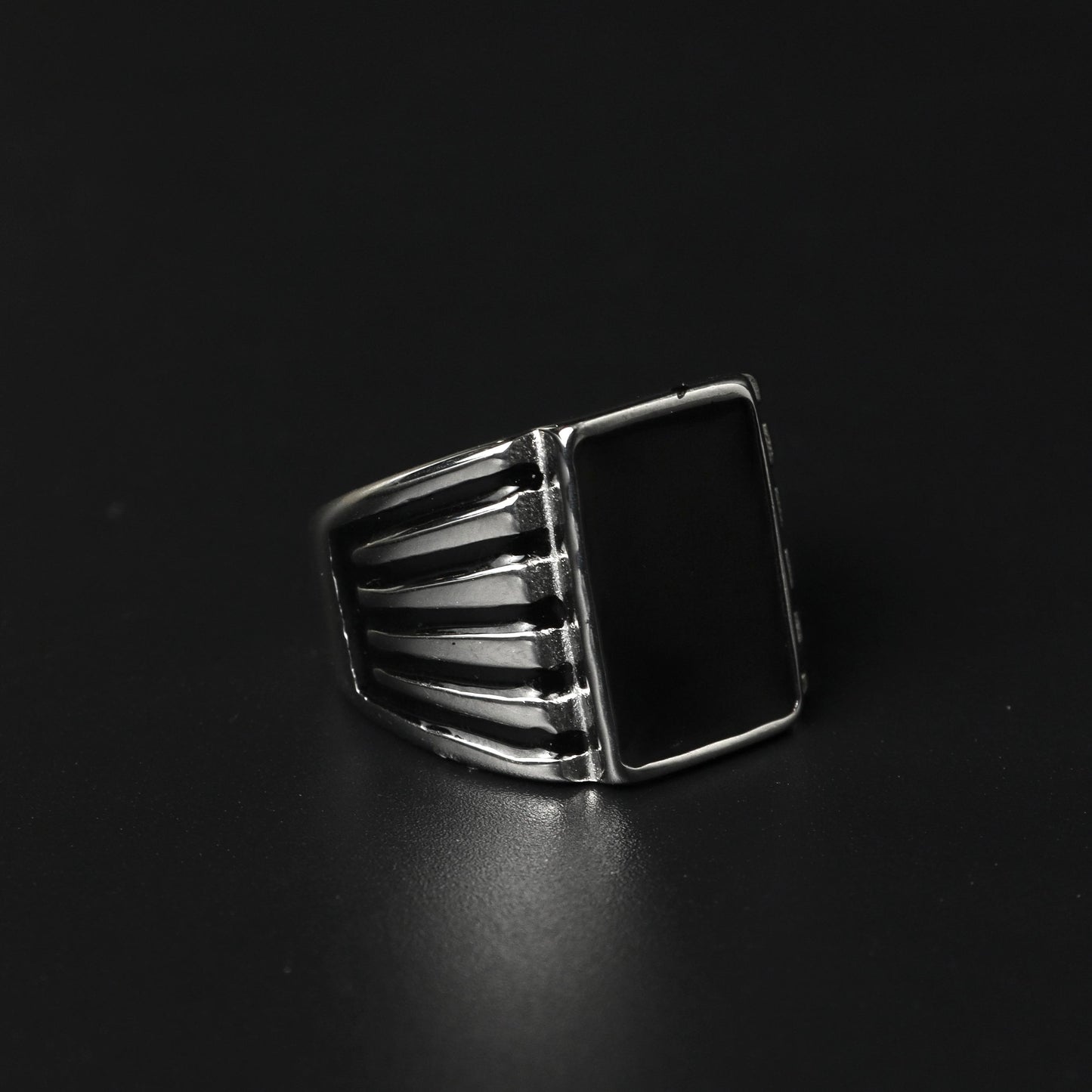 KNOXX 18mm Rectangle Silver Black Center Wide Ring For Men's