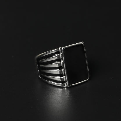 KNOXX 18mm Rectangle Silver Black Center Wide Ring For Men's