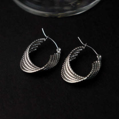 GUNNER Silver/Gld 5 Layered Bamboo Twisted U-Shape Hoop Earrings