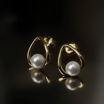ANILEI Hollow Tear Drop Synthetic Pearl Stud Earrings For Women's