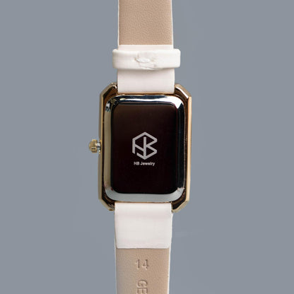 ALPHA White Roman Numerical Vintage Rectangle Leather Watch