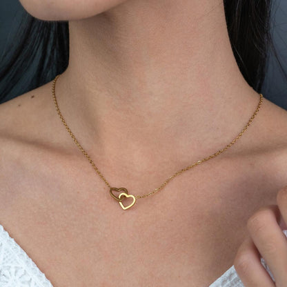 EVEN Gold/Silver Tangled 2 Hollow Heart Pendant Chain Necklace For Women's