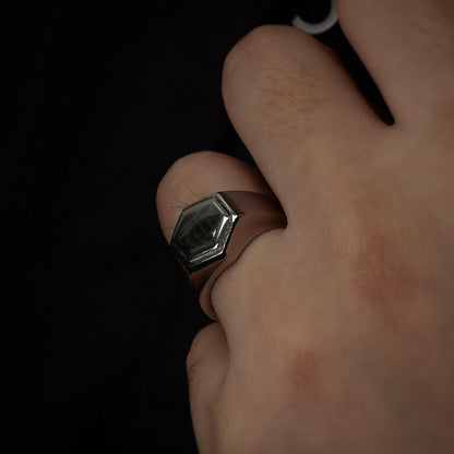 HB Men Jewelry CARLO 14mm Hexagon Silver Center Wide Ring For Men's