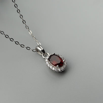 Oval Pendant Rhodolite Garnet Gemstone S925 Silver Chain Necklace