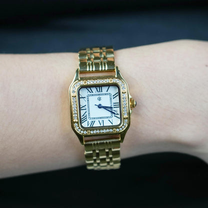 FROSELIX Gold Ice Square Roman Numerical Women's Minimalist Fashion Watch