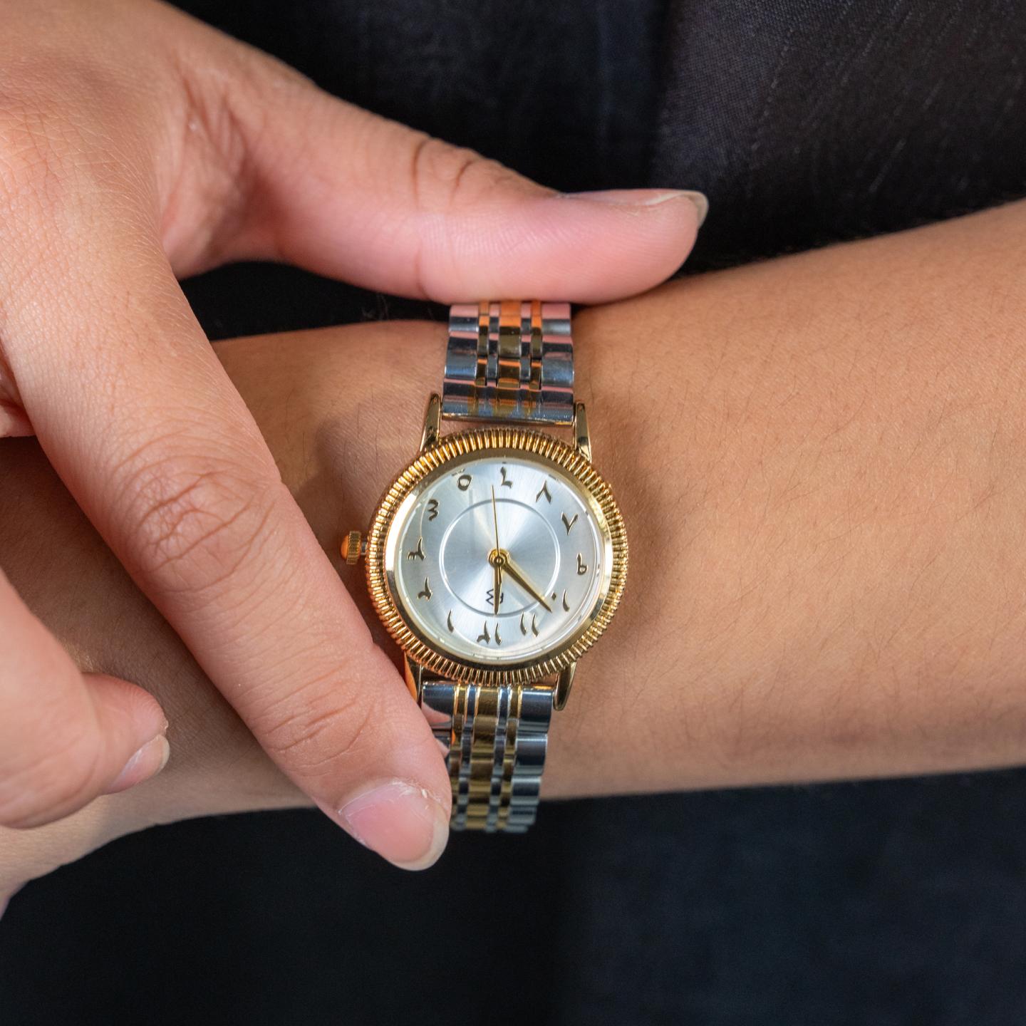 FARES Arabic Number Dial Snake Two-Tone Men's Watch Quartz Movement, Thick Strap Fashion Watch