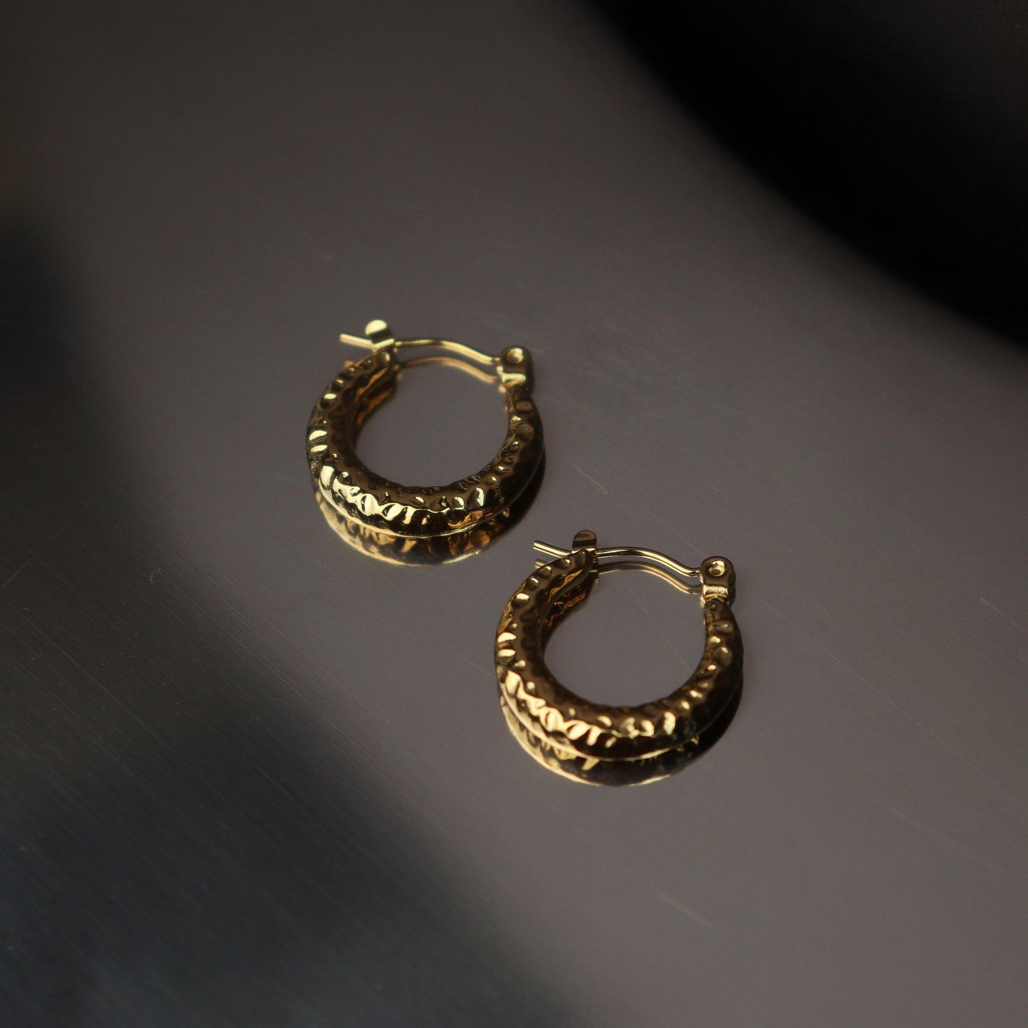GARETT Gld/Silver Hammered Style Hoop Earrings