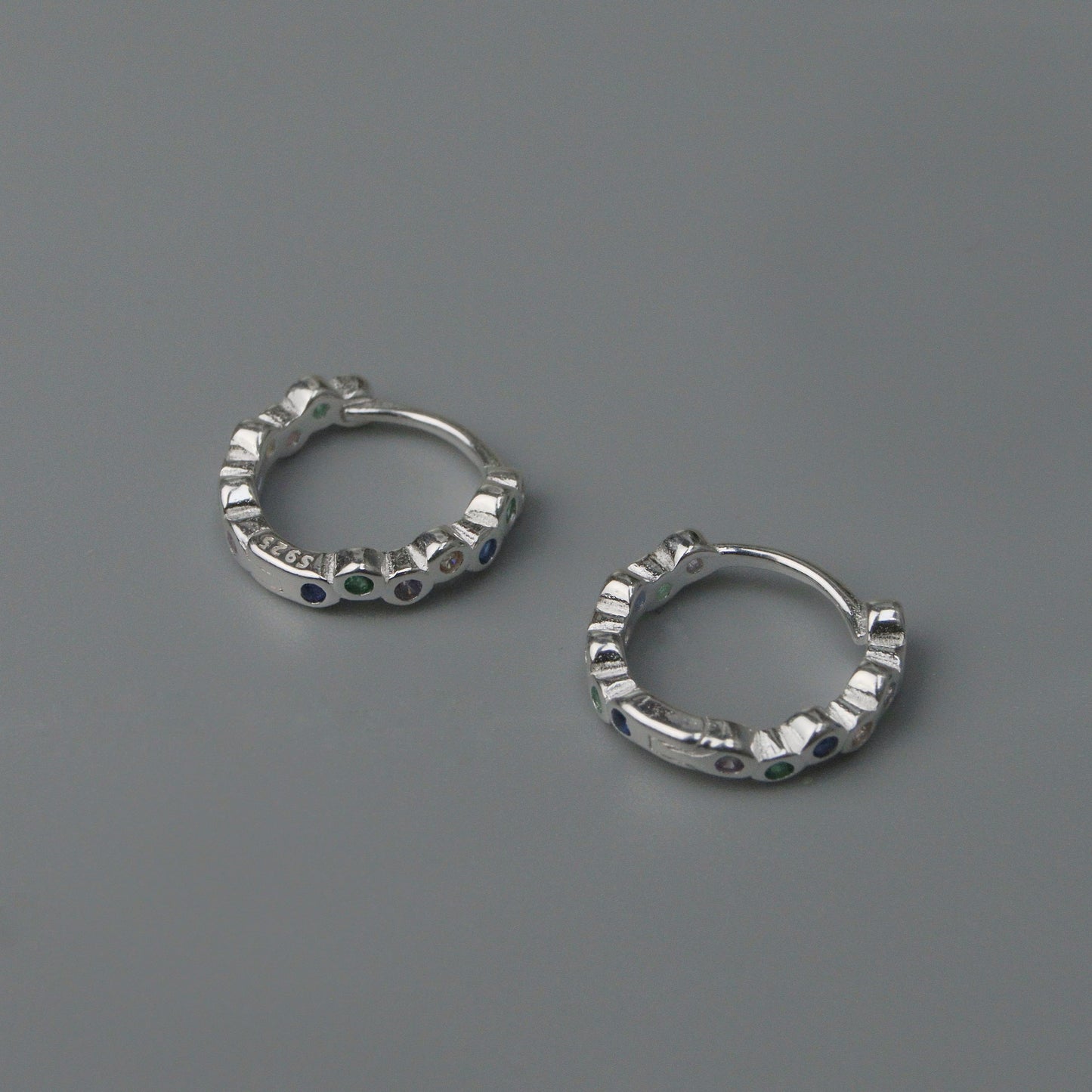 CARINE S925 Silver Colorful Embedded Huggie Hoop Earrings