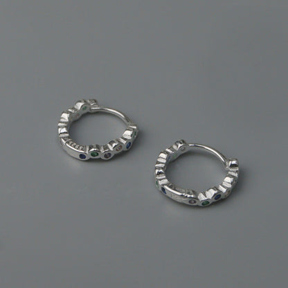 CARINE S925 Silver Colorful Embedded Huggie Hoop Earrings