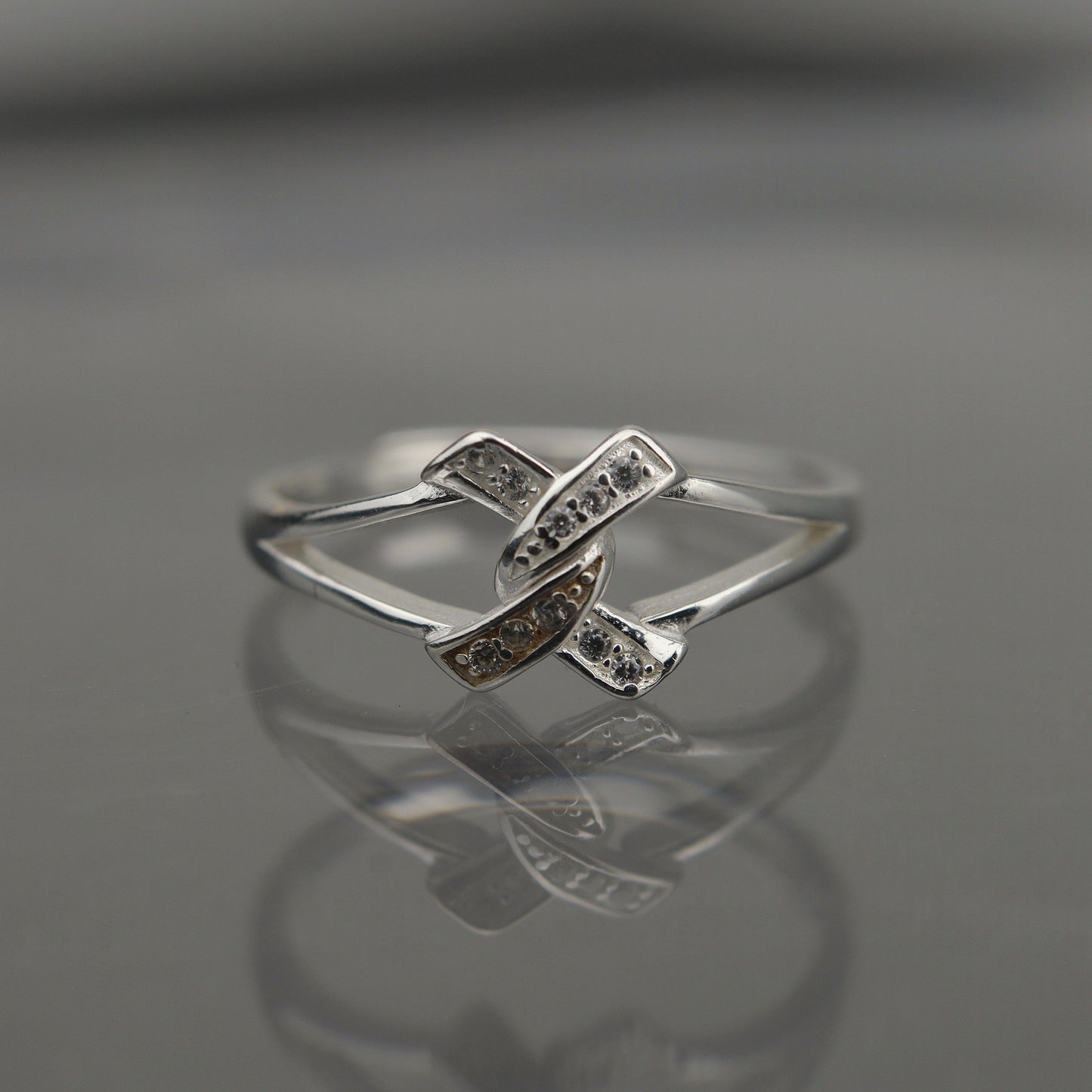 MIRA S925 Silver X Knot Adjustable Ring for Women