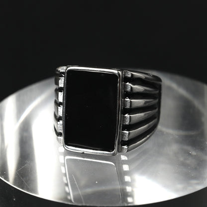 KNOXX 18mm Rectangle Silver Black Center Wide Ring For Men's