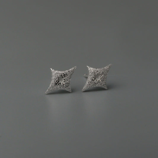 ZURI S925 Silver Star Engraved Scratched Style Stud Earrings