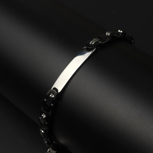 Men Jewelry KENLEY Black/Silver Interlock Bracelet Plain ID Plate No Engraved Fashion For Men