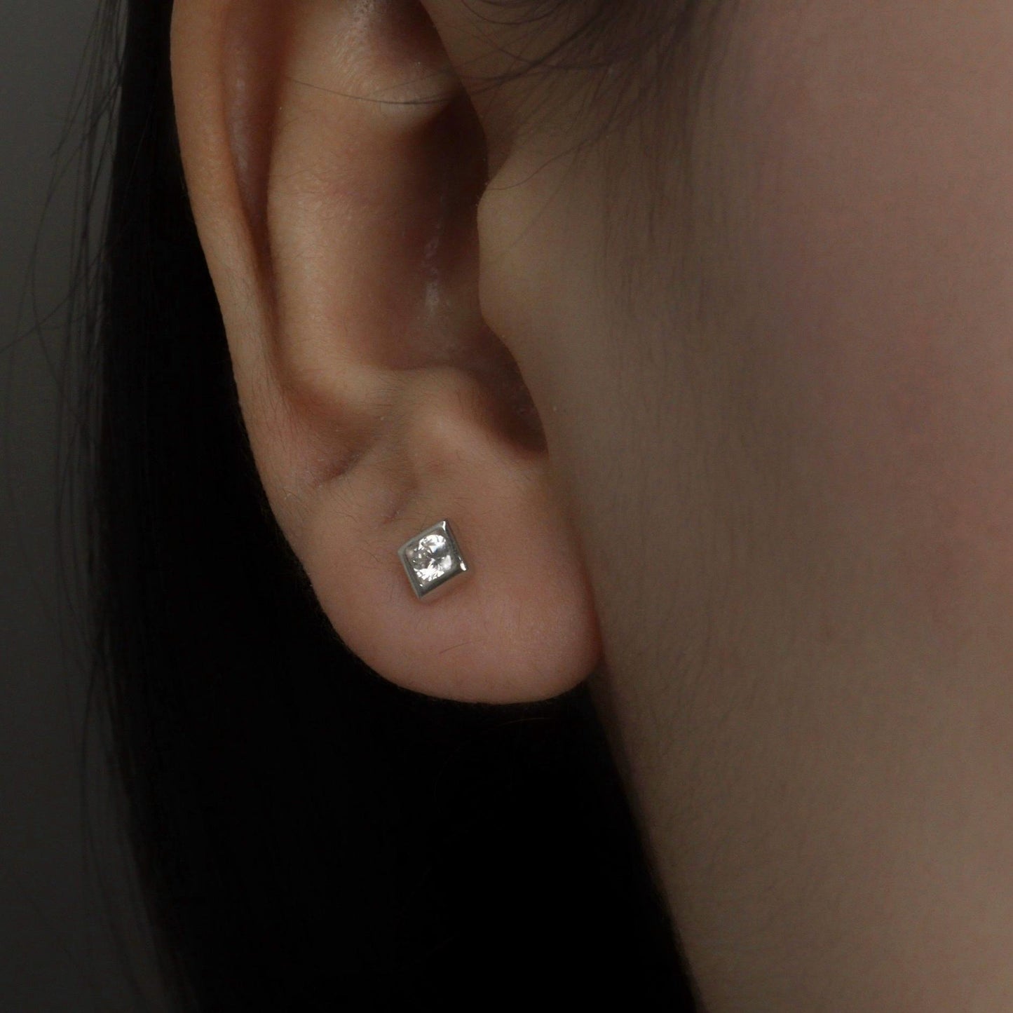 KOA S925 Silver Mini Square Embedded Stud Earrings