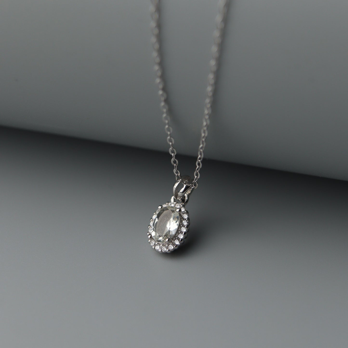 Oval Pendant Natural Quartz Colourless Gemstone S925 Silver Chain Necklace Pawnable with AGCL Certification