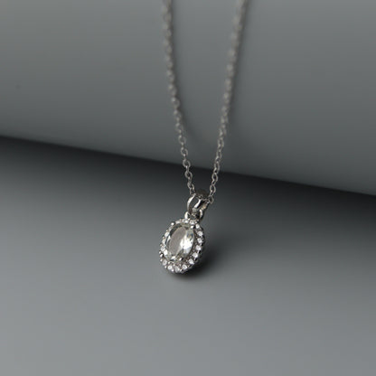 Oval Pendant Natural Quartz Colourless Gemstone S925 Silver Chain Necklace Pawnable with AGCL Certification