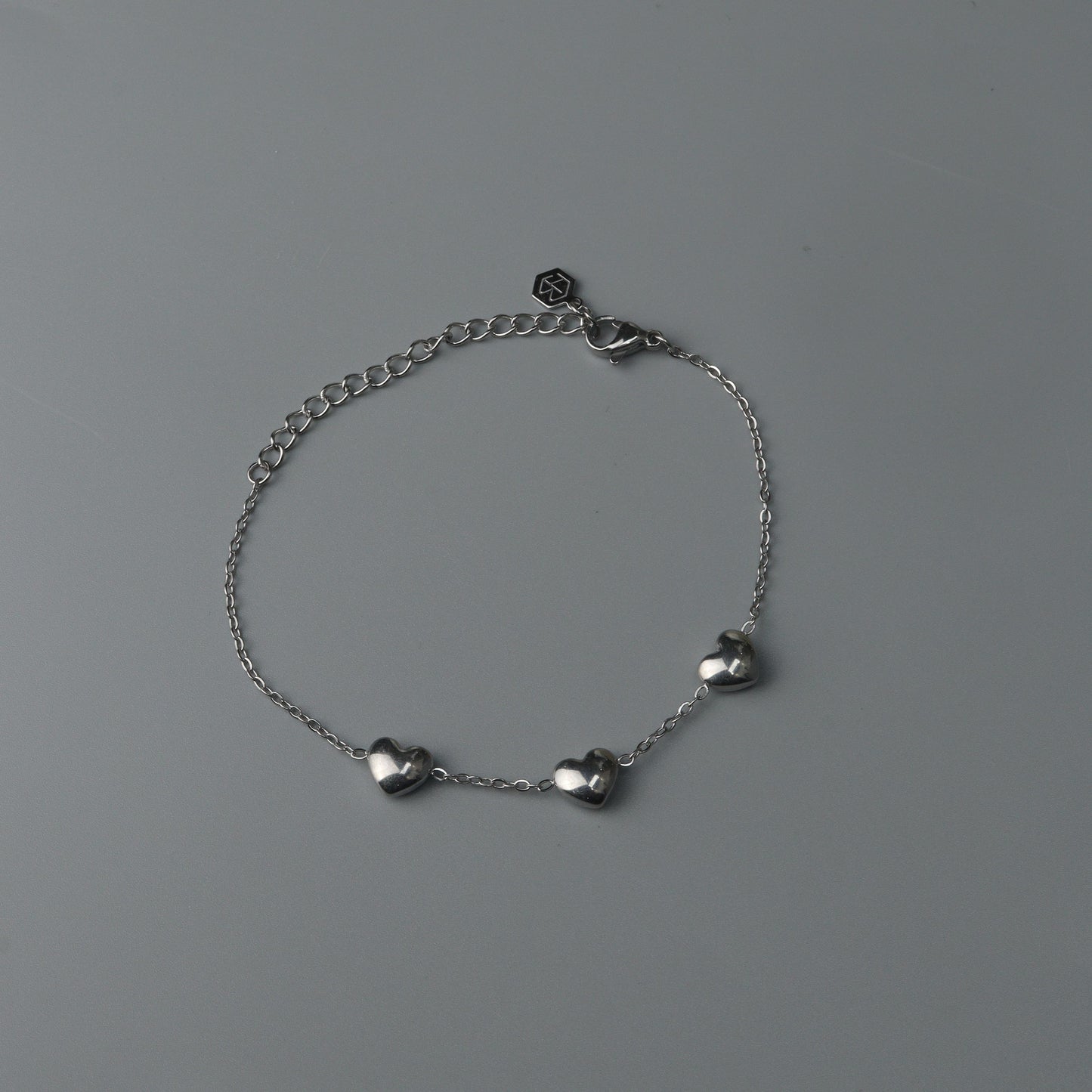 Silver Hearts Shape Collection of Choke Double Chain Necklace and Bracelet