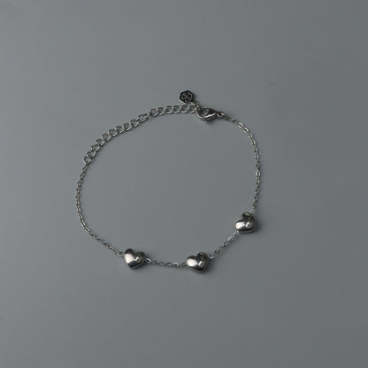 Silver Hearts Shape Collection of Choke Double Chain Necklace and Bracelet