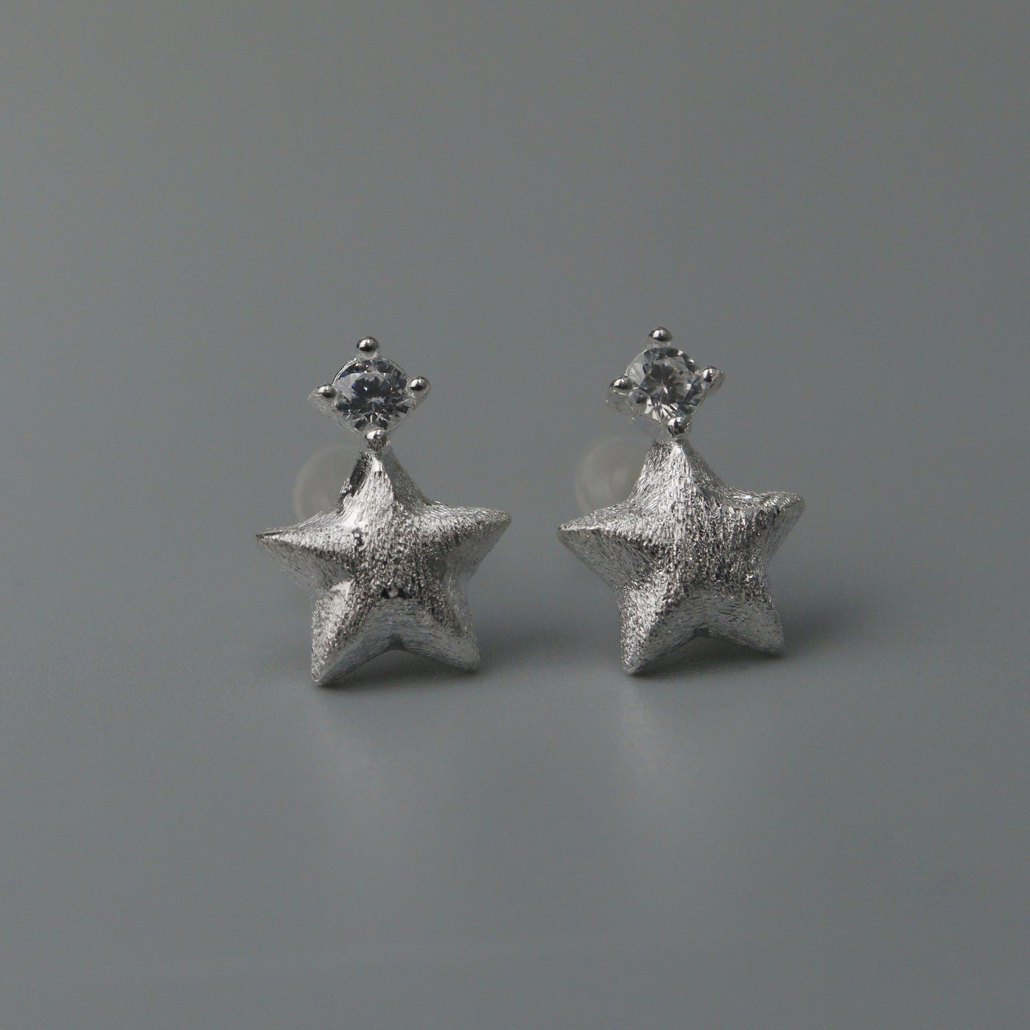CONSTANT S925 Silver Star Shape Scratched Style Stud Earrings