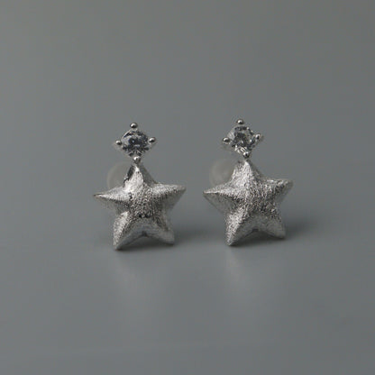 CONSTANT S925 Silver Star Shape Scratched Style Stud Earrings