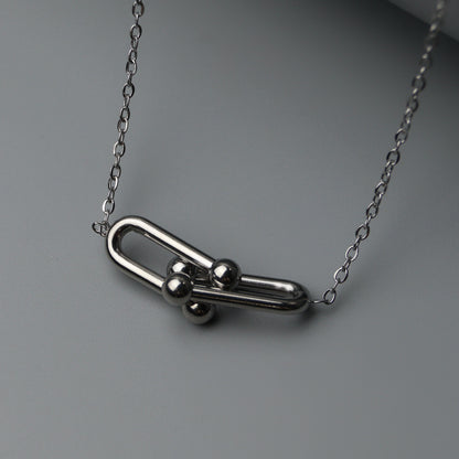 MILENA Silver Double Buckle Pendant Chain Necklace