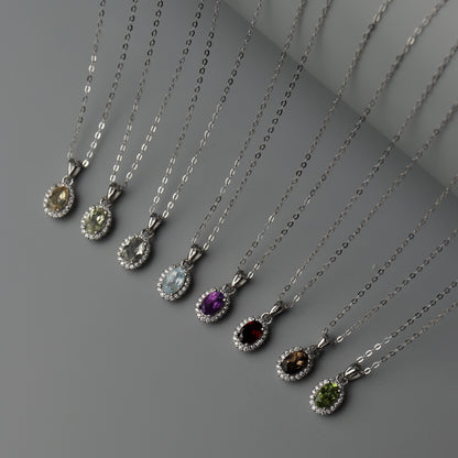 Oval Pendant Natural Quartz Colourless Gemstone S925 Silver Chain Necklace Pawnable with AGCL Certification