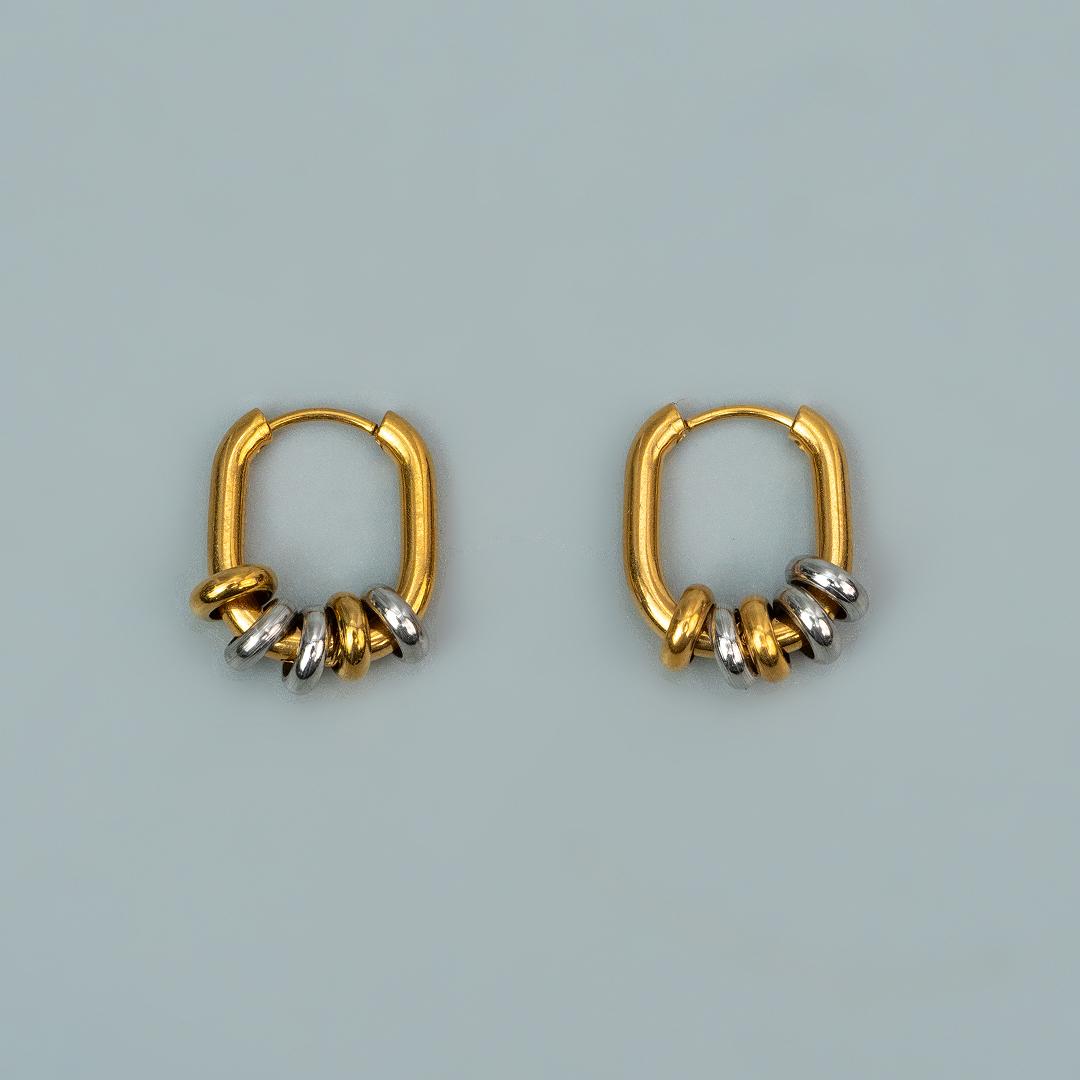 PAVI Two Toned Beads Oval Small Hoop Earrings for Women's
