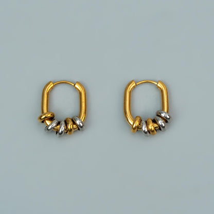 PAVI Two Toned Beads Oval Small Hoop Earrings for Women's
