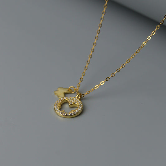 AVRIEL S925 Silver Vermeil Mini Hollow Butterfly Pendant Chain Necklace for Women