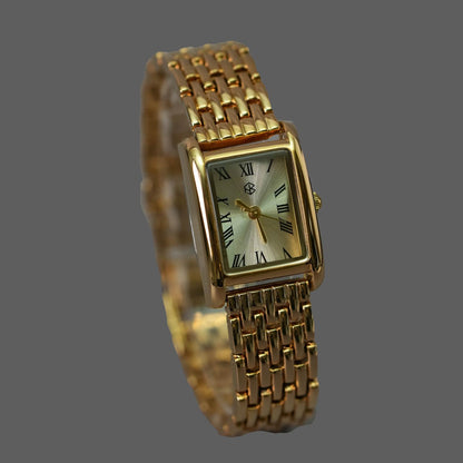 ZORIN Gold Rectangle Roman Numerical Women's Fashion Watch