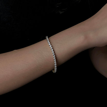MONDE Gld/Silver Tennis Round Link Bracelet Full Embedded Fashion For Women