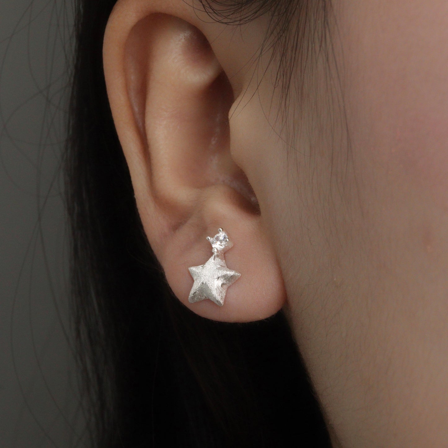 CONSTANT S925 Silver Star Shape Scratched Style Stud Earrings