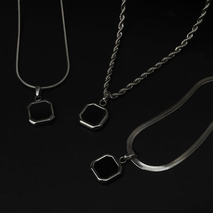 Men Jewelry FRYZER Black Square Silver Types Chain Necklace For Men's