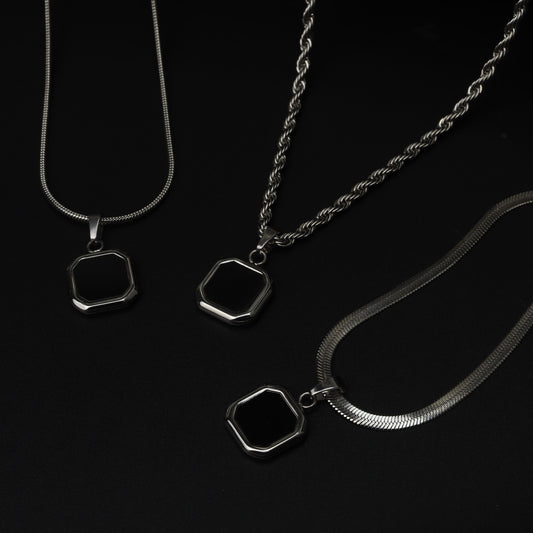 Men Jewelry FRYZER Black Square Silver Types Chain Necklace For Men's