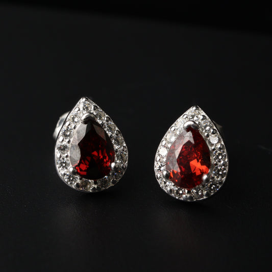 S925 Silver RED TEARDROP Stud