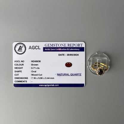 Pawnable BROWN Oval GEMSTONE Natural Quartz Adjustable Ring with AGCL Certification