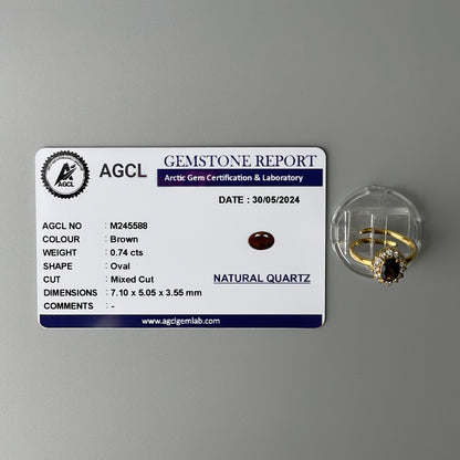 Pawnable BROWN Oval GEMSTONE Natural Quartz Adjustable Ring with AGCL Certification