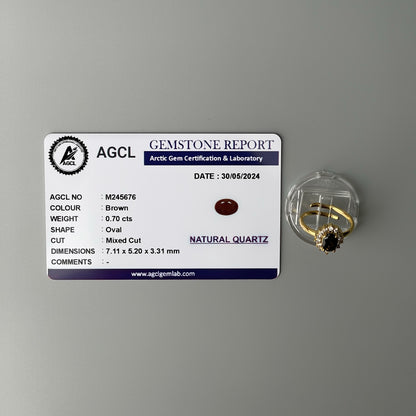 Pawnable BROWN Oval GEMSTONE Natural Quartz Adjustable Ring with AGCL Certification