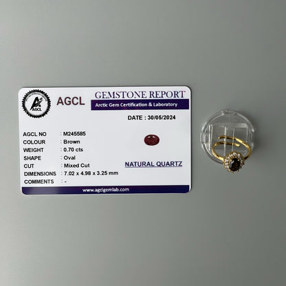 Pawnable BROWN Oval GEMSTONE Natural Quartz Adjustable Ring with AGCL Certification